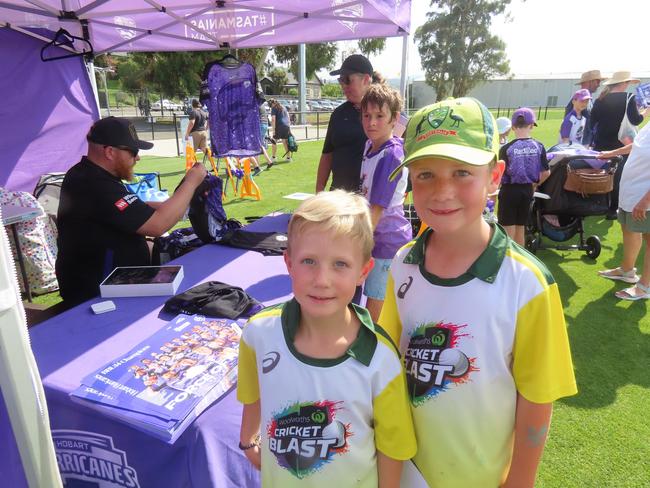 Hurricanes fans Toby and Louie Matthews at Tuesday's fan day in Launceston. Picture: Jon Tuxworth