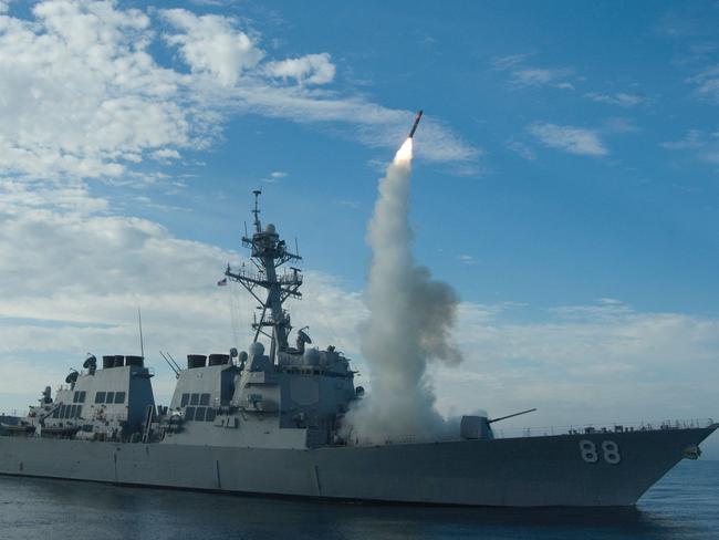 The guided-missile destroyer USS Preble conducts a tomahawk missile launch in a training area off the coast of California (file picture). Picture: AFP / US Navy / Woody Paschall