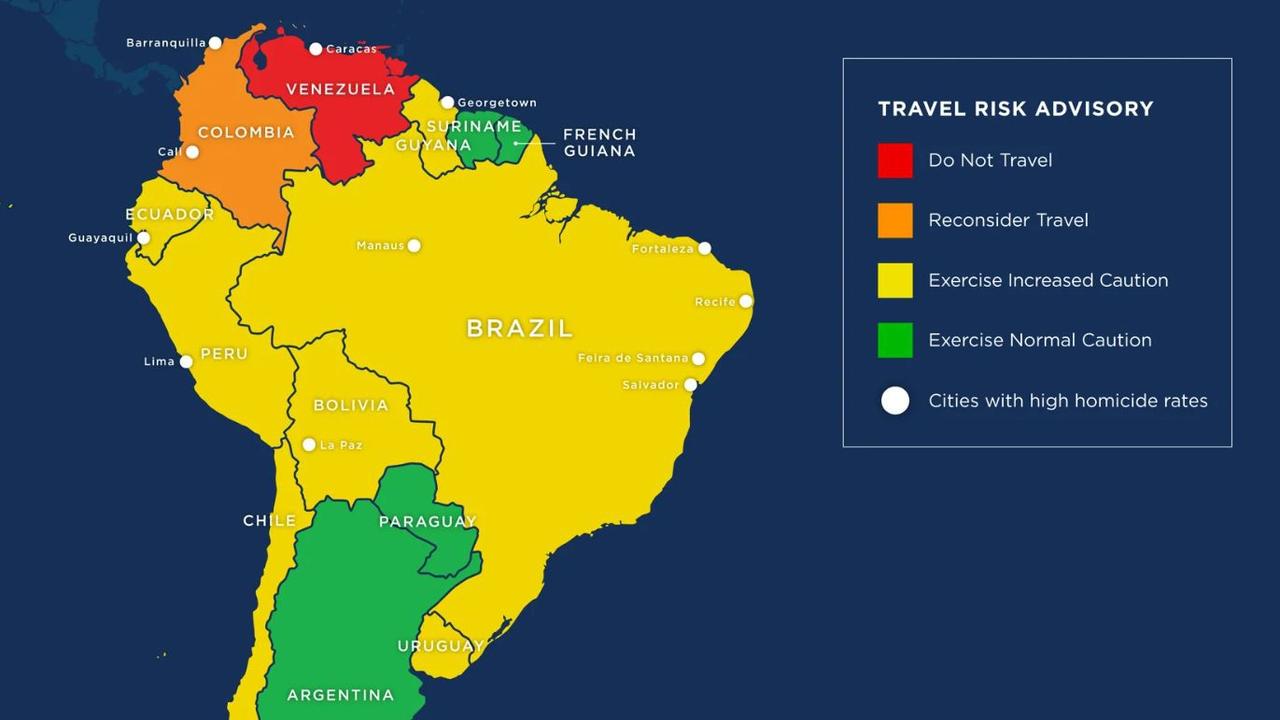 Colombia one of South America's most unsafe countries. Picture: US State Department.