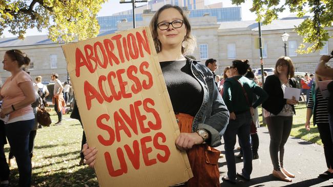 Elizabeth Smith at a protest on Parliament Lawns in Hobart earlier this year about women's health and access to abortion services. Picture: MATHEW FARRELL