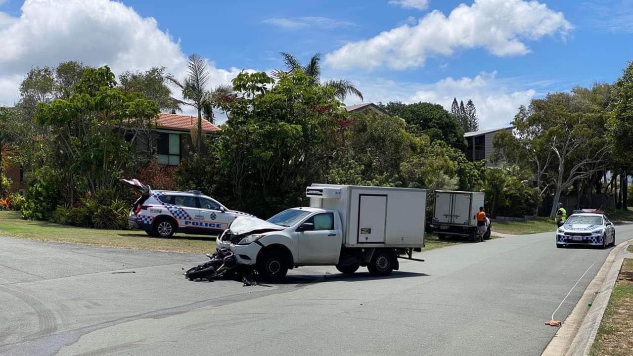 The scene of a car and motorbike crash at Peregian Beach on Tuesday, February 7.