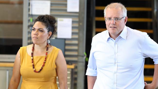 The CLP’s Federal election candidate for Lingiari, Jacinta Price, with Prime Minister Scott Morrison during his visit to Alice Springs. Picture Gary Ramage