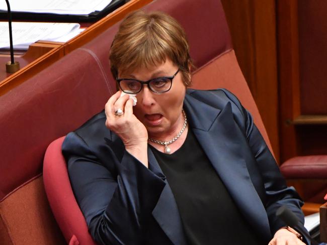 Linda Reynolds has been admitted to hospital as a ‘precautionary measure’ after breaking down in parliament last week. Picture: Mick Tsikas/AAP Image