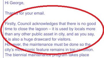 George Livery from Sydney New South Wales, said he was disappointed in the response he received from Cairns Regional Council when he emailed them asking for answers about the lagoon closure. Picture: Supplied.