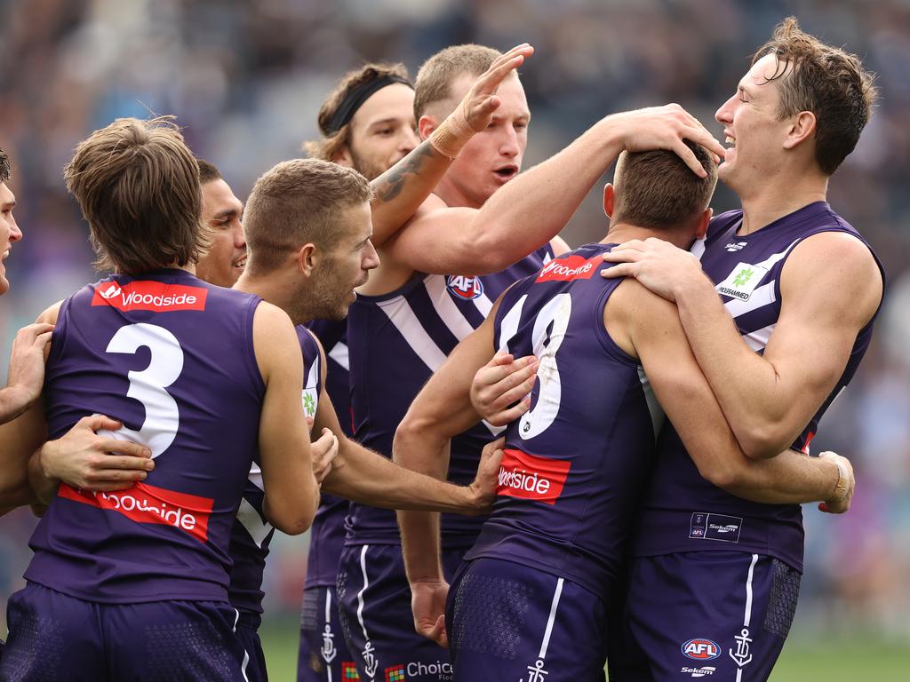 Questions around Fremantle’s top four credentials were answered during the Dockers’ gutsy three point win over Geelong on Saturday. Picture: Robert Cianflone/Getty Images