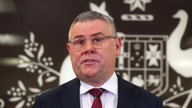 Federal Minister for Employment and Workplace Relations Murray Watt speaking to the media in Brisbane. Picture: David Clark