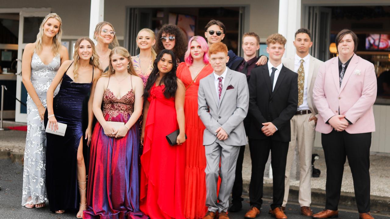 (Front) Tyla Munro, Elizabeth Ledger, Hannah Dunne, Lekeah Renae Trew, Lachlan Brennan, Lewis Schofield, (Back): Ella Morice-Barker, Nakita Wilkinson, Zara Erich, Blake Evans, Andrew Hall, Tyler Riley, Zavier OÃ¢â&#130;¬â&#132;¢Donoghue and James Haas at the Pacific Coast Christian College formal on December 1, 2021.