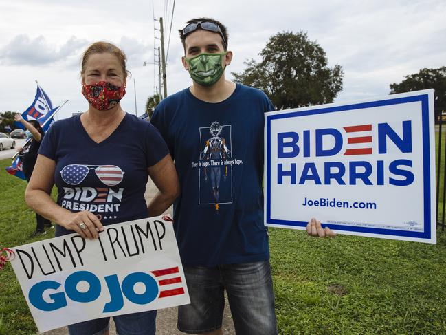 Cynthia Ramirez, 63, and her son Justin Ramirez, 27, outside the Osceola Heritage Park where Democratic Presidential Candidate, Joe Biden, was attending a Hispanic Heritage Event. Picture: Angus Mordant for News Corp Australia