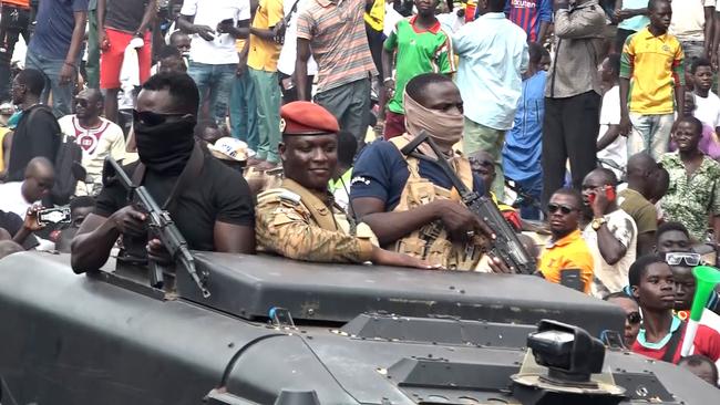 The new self-proclaimed leader of the military junta ruling Burkina Faso, Captain Ibrahim Traore, parades in the streets of Ouagadougou. Picture: AFP