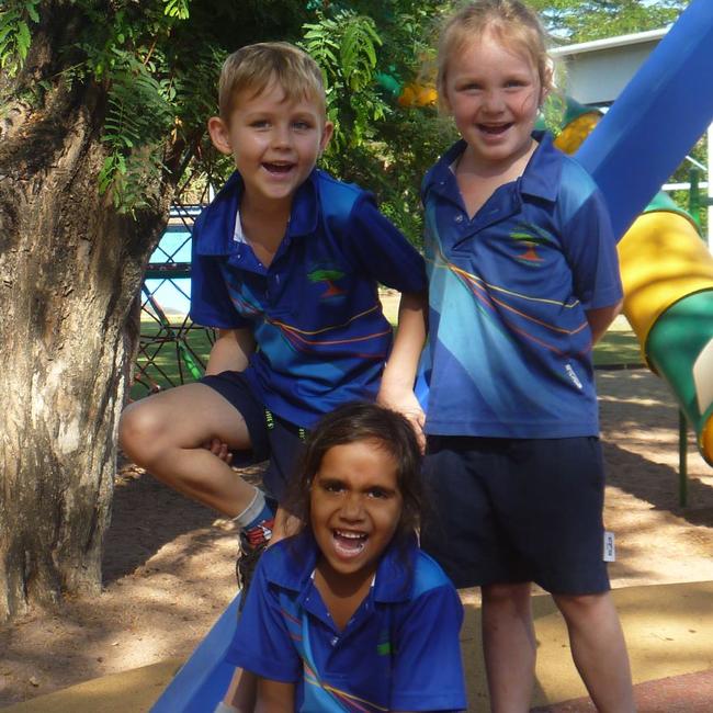 Adelaide River Primary School. BACK ROW (L-R): Louis Campbell, Thea Preston. FRONT: Rebecca Legge. Picture: MICHELE MCLEAN