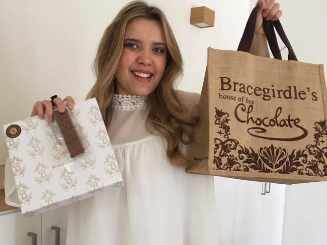 Adelaide singer Rachael Leahcar has joined forces with Bracegirdles for a new chocolate which will raise money for the Royal Society for the Blind. Picture: supplied