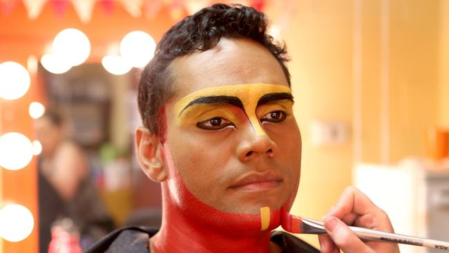 Collins being made up for his role as Mufasa in The Lion King. Picture: Chris Pavlich