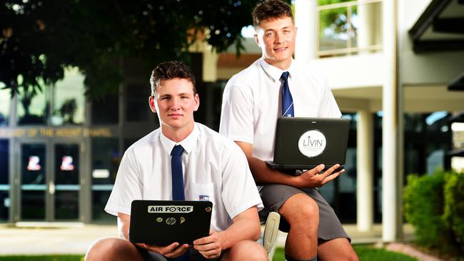 Ignatius Park College Students Lachlan Ryan 17 and Jared Mitchell 17 are against cyberbullyng. Picture: Alix Sweeney