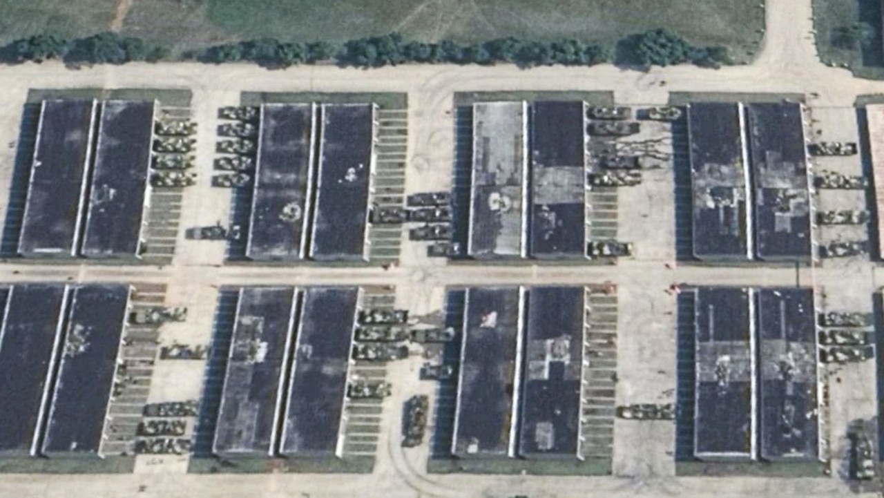 A satellite image appears to show China’s PLA has deployed amphibious armoured vehicles in the Eastern Theatre Command across the strait from Taiwan. Picture: Kanwa Defence Review