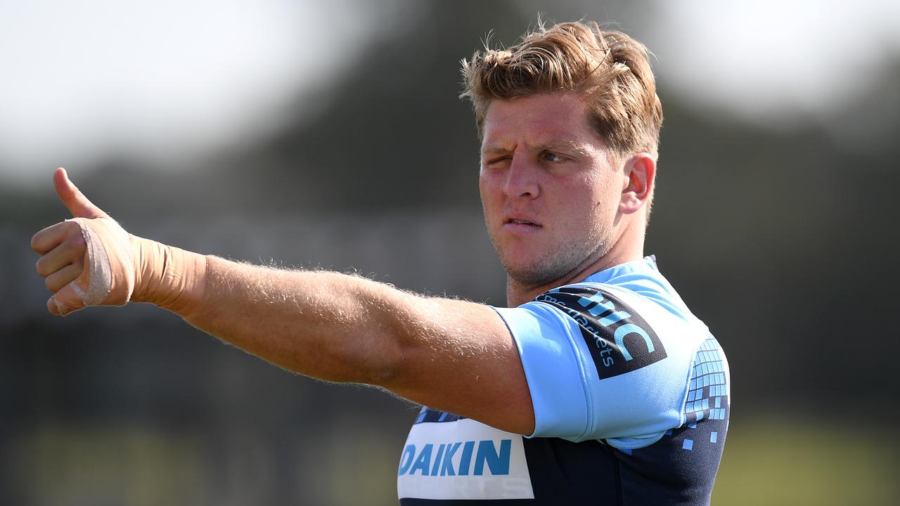 Damien Fitzpatrick of the NSW Waratahs takes part in a team training session.