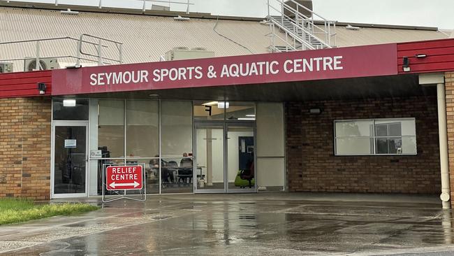 Seymour Sports and Aquatic Centre was transformed into a relief centre. Picture: Olivia Condous.