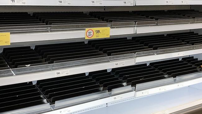 An empty shelf is seen in a Coles supermarket in the Melbourne suburb of Moonee Ponds. Picture: NCA NewsWire / Ian Currie