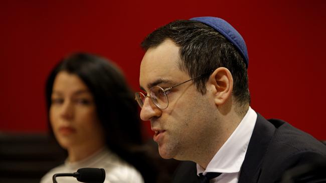 Australian Jewish Association chief executive Robert Gregory and community engagement officer Teneille Murray at the inquiry. Picture: NewsWire / John Appleyard