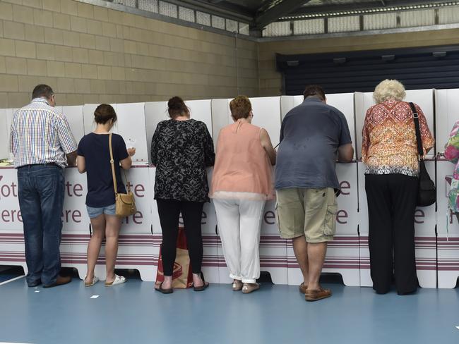 Election, vote, poll booth, Voters at Newtown State School. Council Election 2016, March 19,