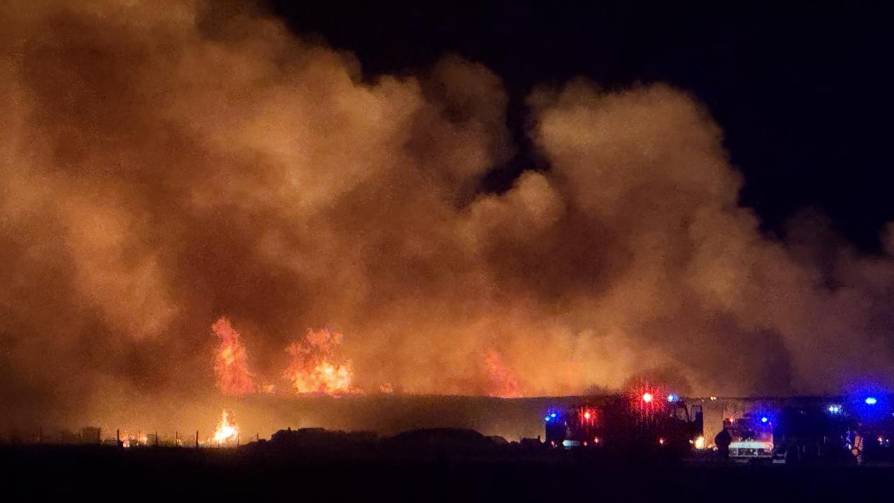The structure caught fire on Tuesday evening at Anakie. Photo: Ryan Bourke.