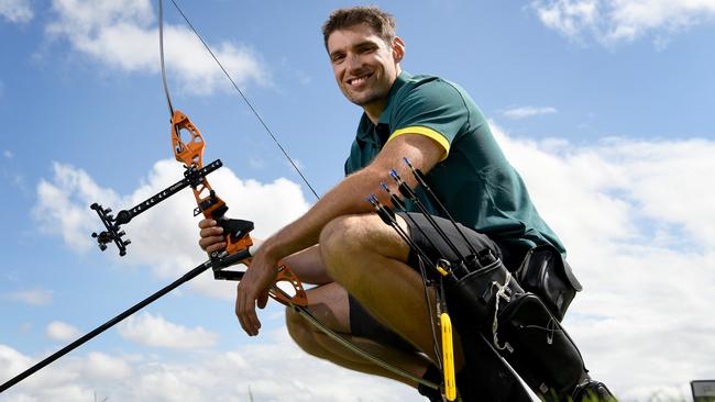 Archer David Barnes poses for a photograph during an announcement of Australia's Olympic archery team at the Archery Centre in Sydney, Saturday, March 7, 2020. (AAP Image/Bianca De Marchi) NO ARCHIVING