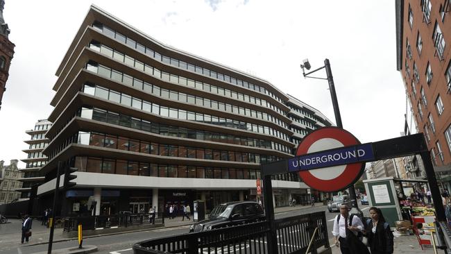 An exterior view shows the facade of a building that houses the headquarters of public relations firm Bell Pottinger in London. (AP Photo/Matt Dunham)