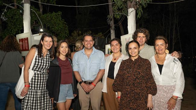 Alice Tiller, Louisa Yeo, Clark Donovan, Maddy Norris, Ben Morgan, Kodi Galleghan and Cristilee Houghton at the Gapan Gallery of Garma Festival on Friday August 2023. Picture: Pema Tamang Pakhrin