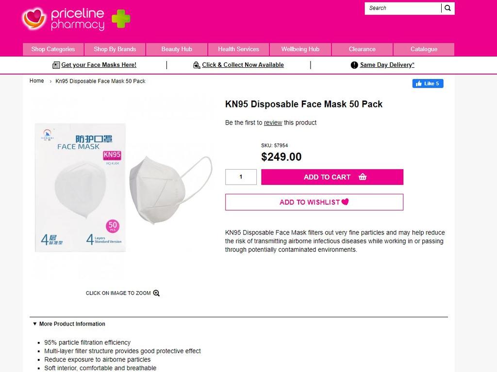 Priceline has face masks on sale for $249. Picture: Supplied