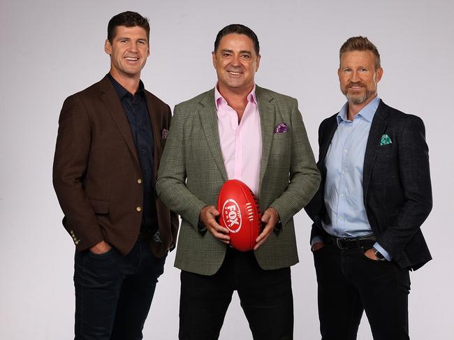 Garry Lyon, pictured with Jonathan Brown and Nathan Buckley, will drop the term concussion from his commentary.