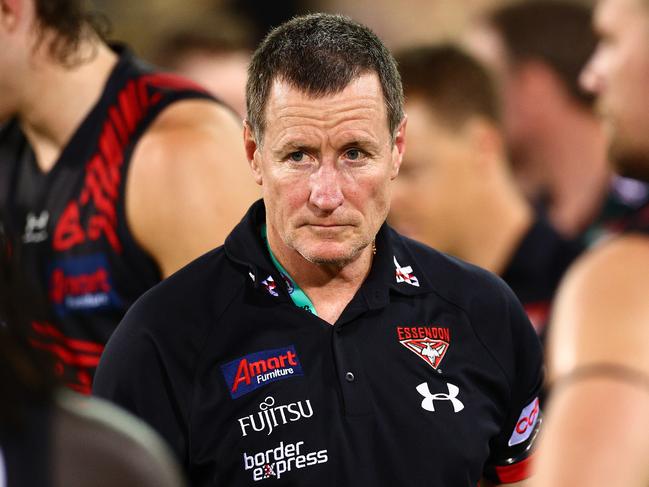 DARWIN, AUSTRALIA - AUGUST 22: Bombers coach John Worsfold is seen at the break during the round 13 AFL match between the Essendon Bombers and the Richmond Tigers at TIO Stadium on August 22, 2020 in Darwin, Australia. (Photo by Daniel Kalisz/Getty Images)