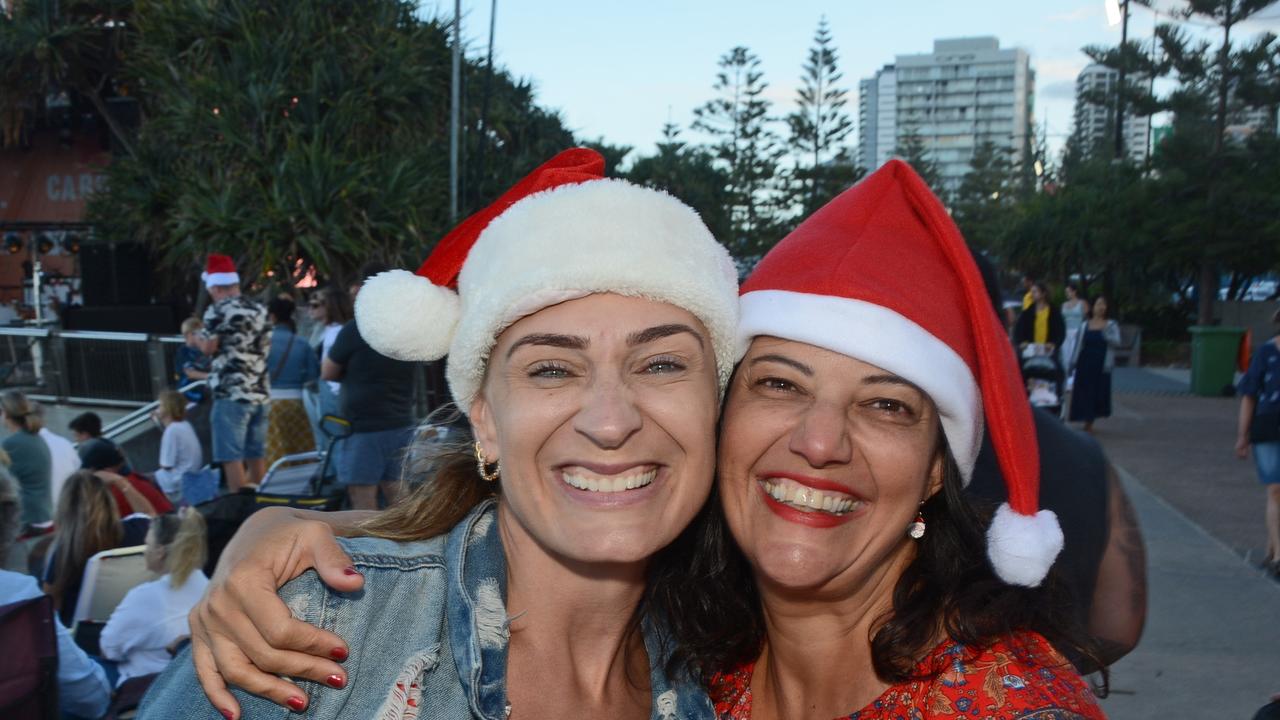 Fernanda Helfer and Jackie Parass at Carols on the Beach, Surfers Paradise. Pic: Regina King