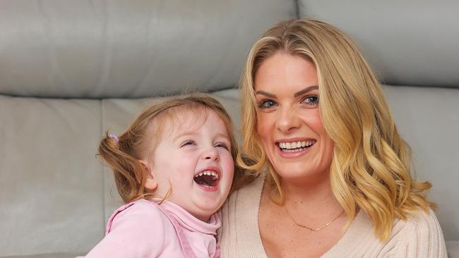 Erin Molan with her daughter Eliza, 3. Picture: Justin Lloyd