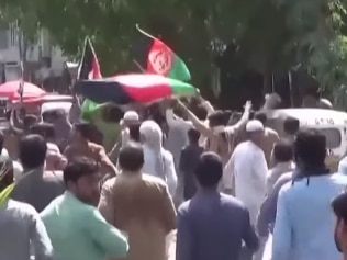 Three protesters were reportedly killed as they attempted to take down the Taliban's banner. Picture: Supplied