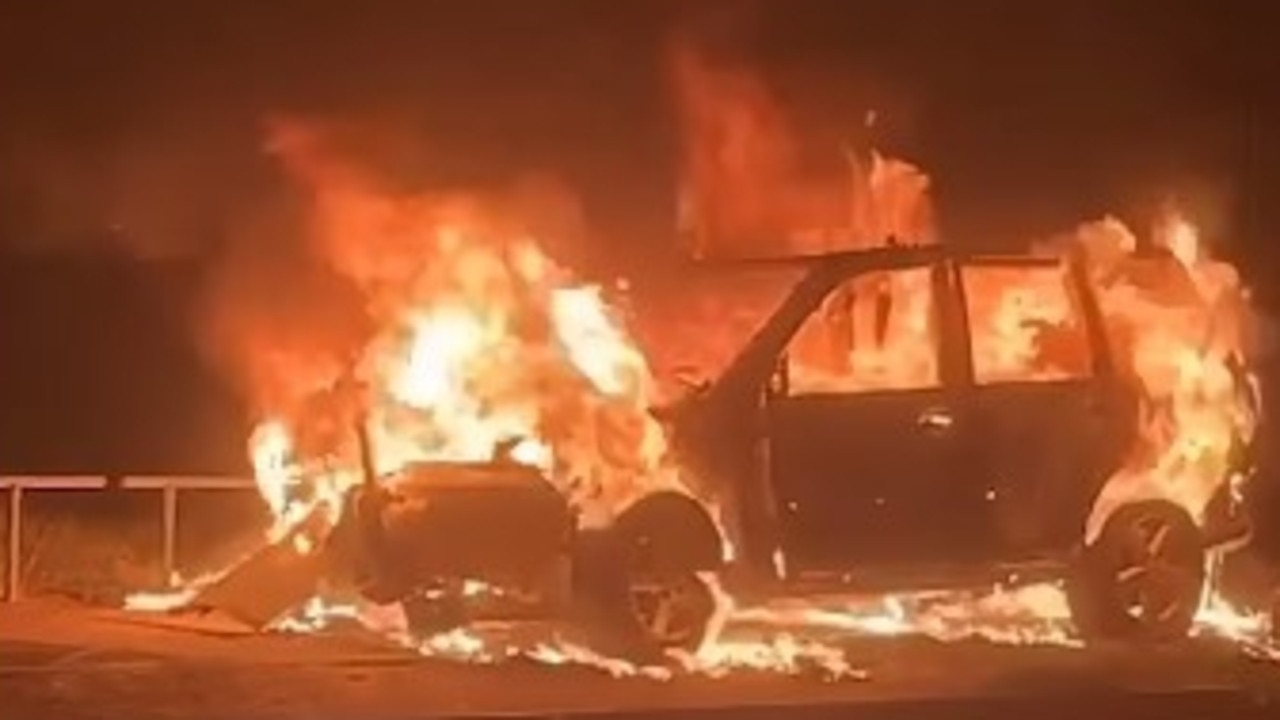 A car on fire on the corner of Flynn Dr and Bromley St in Alice Springs overnight. Picture: Supplied