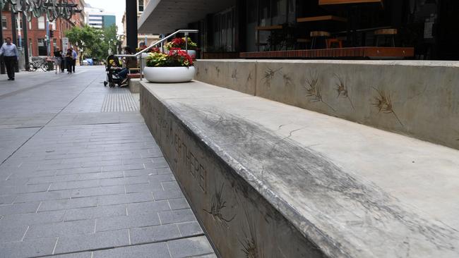 Skating marks on a bench along Topham Mall. Picture: Tricia Watkinson