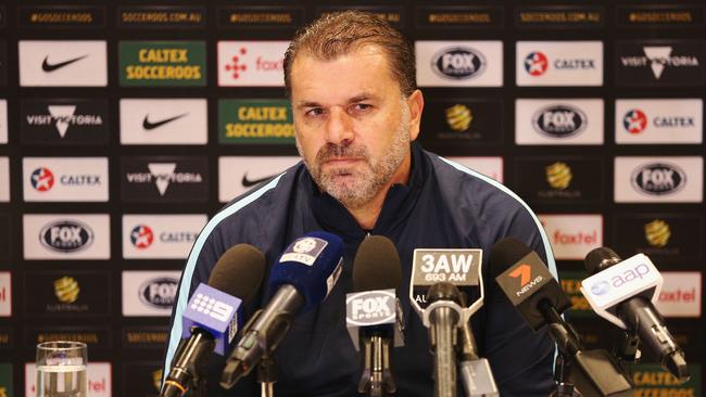 Socceroos coach Ange Postecoglou speaks to the media.