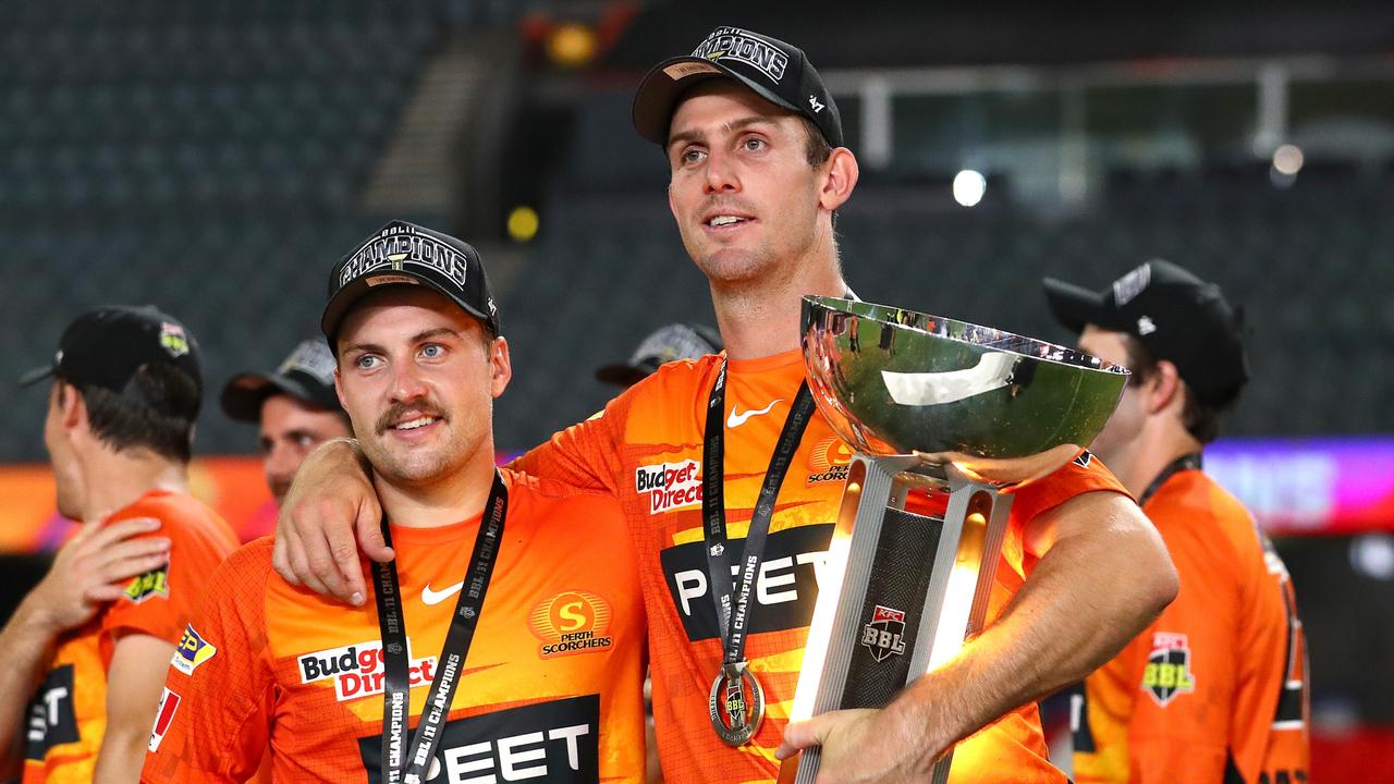 BBL title-winning Scorchers Josh Inglis and Mitch Marsh. Picture: Kelly Defina/Getty Images