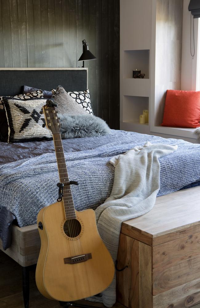 House Rules’ mother-daughter team Kim and Michelle’s “modern bushman” bedroom was unmistakably masculine with strong lines and raw materials. Picture: John Downs