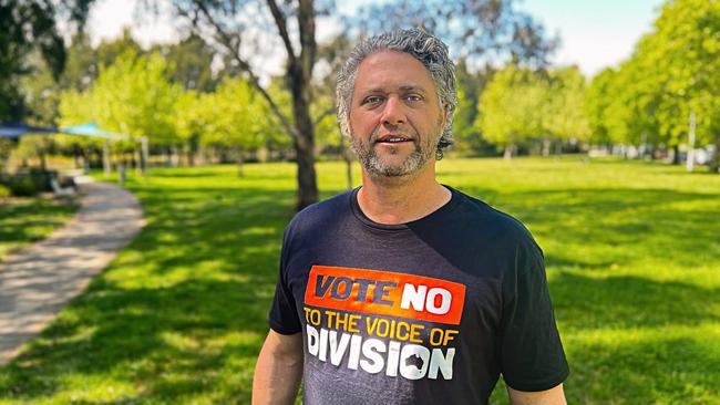 No campaigner Matthew Sheahan in the shirt he was wearing when refused entry to the Museum of Australian Democracy.