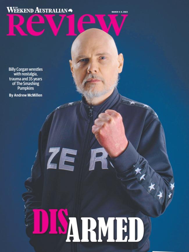 Billy Corgan on the cover of The Weekend Australian’s Review. Picture: Edward-Daniel Simons Jr. (@deadlumens)