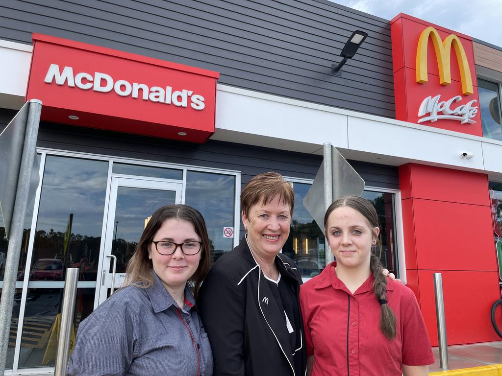 Maddy Myles, Annemaree Petts, and Taylor Myles are family who all work together at Mackay’s McDonalds franchises. Photo: Zoe Devenport