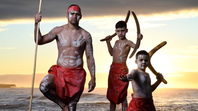 Cody Walker with his sons before NRL Indigenous Round in 2020. Picture: Grant Trouville, NRL Photos