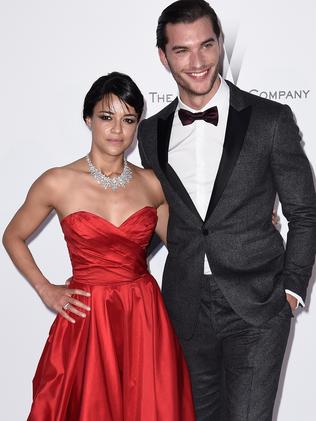 Michelle Rodriguez looking elegant with model Aurelien Muller. Credit: Ian Gavan.