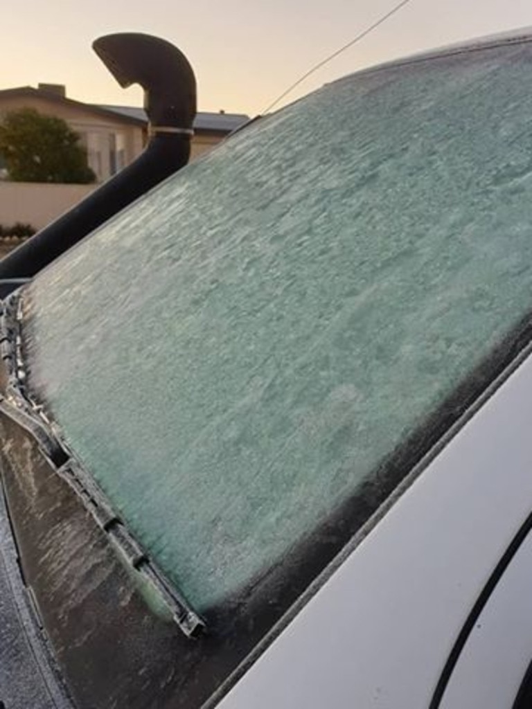 A frozen-over car windscreen at Coobowie on the Yorke Peninsula . Picture: SJ Bernhardt