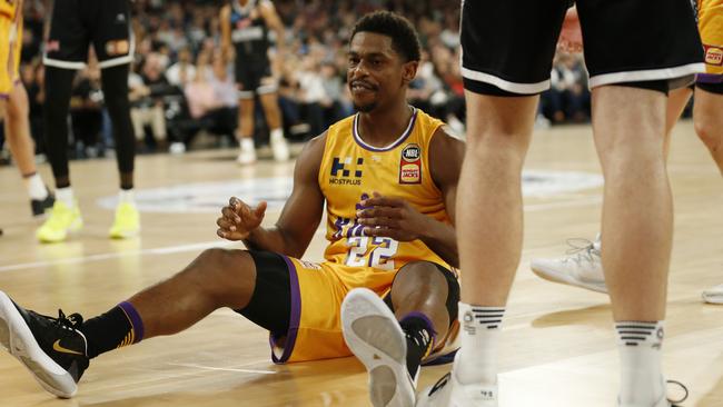 Casper Ware of the Kings reacts after being fouled during the round five NBL match between Melbourne United and the Sydney Kings at Melbourne Arena.