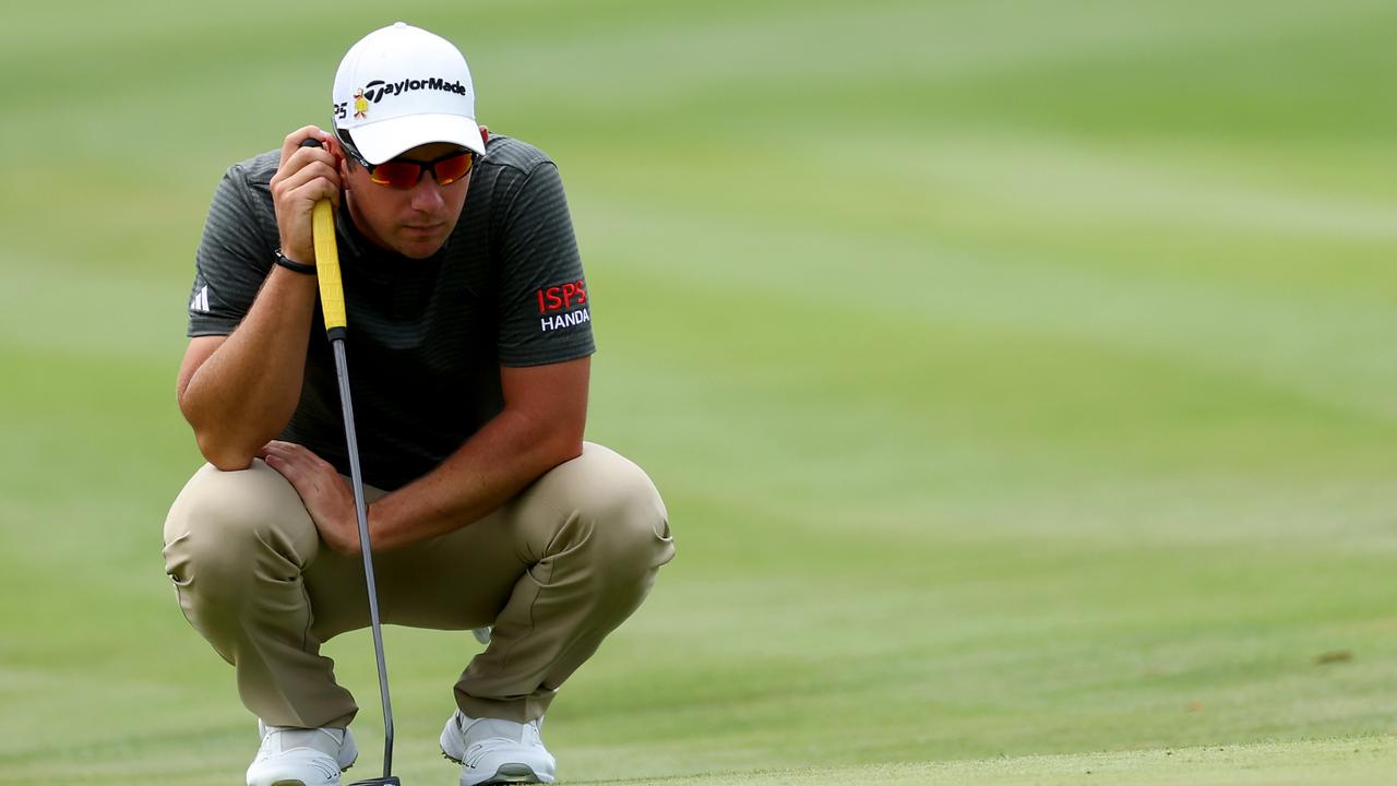 PONTE VEDRA BEACH, FLORIDA – MARCH 09: Lucas Herbert of Australia lines up a putt on the seventh green during the first round of THE PLAYERS Championship on THE PLAYERS Stadium Course at TPC Sawgrass on March 09, 2023 in Ponte Vedra Beach, Florida. (Photo by Mike Ehrmann/Getty Images)