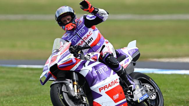 Johann Zarco celebrates his win on Saturday. Picture: Getty Images