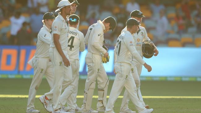 The defeated Australian team leave the field after losing the Border-Gavaskar Trophy to India at the Gabba Picture: Getty Images