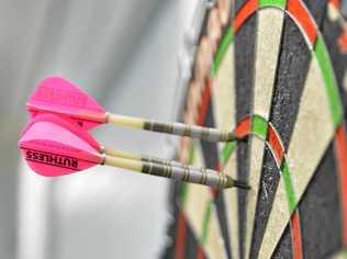 ON TARGET: Biggenden Darts Club members meet at the Commercial Hotel of a Thursday night. Picture: Christopher Chan