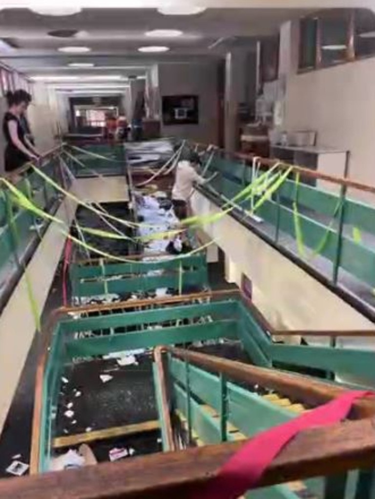 Trashed hallways at Katoomba High School.